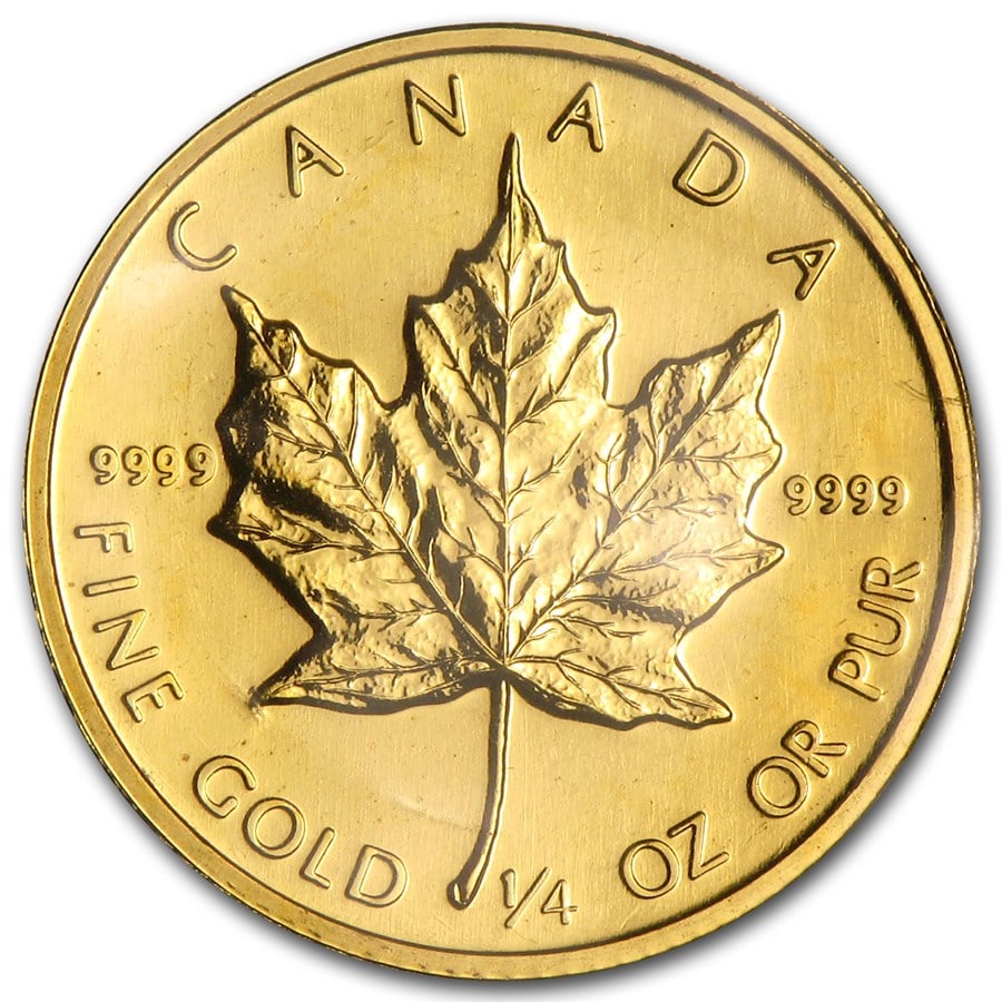 1985 Canada 1/4 oz Gold Maple Leaf BU: 1985 Canada 1/4 oz Gold Maple Leaf BU, struck in 1/4 troy ounce of .9999 fine gold, combines iconic Canadian design with investment-grade purity. Individual coins may arrive sealed in mint plastic or 