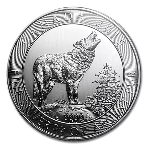 2015 Canadian Silver $2 Silver Grey Wolf 3/4 oz