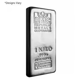 1 Kilo Generic Silver Bar .999 Fine: This 1 kilo generic silver bar offers .999 fine purity at an affordable premium. Produced by various reputable mints, designs may vary. Ideal for investors focused on silver content rather than brandi