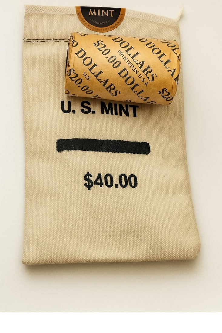 $20 CC & CC Morgan BU & $40 Morgan BU bag mix: This premium lot includes one sealed $20 roll of Brilliant Uncirculated Morgan Silver Dollars featuring Carson City (CC) mint-mark coins on both ends, along with a $40 bag of BU Morgan Silver Dollars.