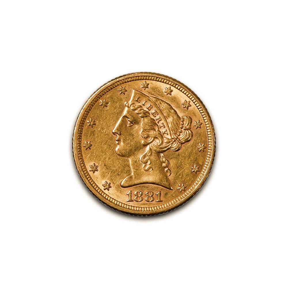 $5 Gold Liberty 1881 XF: The 1881 $5 Gold Liberty coin is a distinguished piece of American numismatic history, representing the artistry and craftsmanship of late 19th-century coinage. Part of the iconic Liberty Head Half Ea