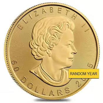 1 oz Canadian Gold Maple Leaf $50 Coin (Random Year) (1 of 2)