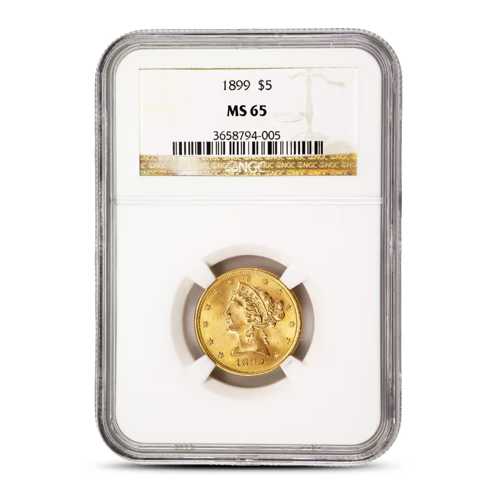 1899 Pre-33 $5 Liberty Gold Half Eagle Coin MS65 (PCGS or NGC) (1 of 2)