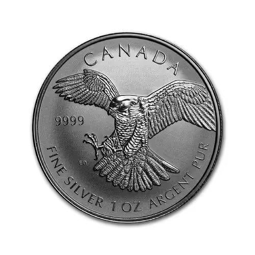 2016 Canada 1 oz Silver $5 Peregrine Falcon Reverse Proof Birds of Prey: This 2016 Canada 1 oz Silver $5 Peregrine Falcon Reverse Proof coin contains 1 troy ounce of .9999 fine silver and showcases a powerful peregrine falcon design in a stunning reverse proof finish. Stru