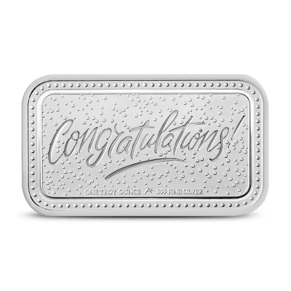 1 oz Silver Engravable Congratulations Bar (New w/Gift Box) (1 of 2)