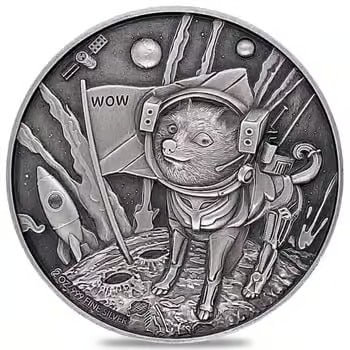 2022 Chad 2 oz Silver Doge on The Moon Antiqued High Relief Coin .999 Fine (w/Box)