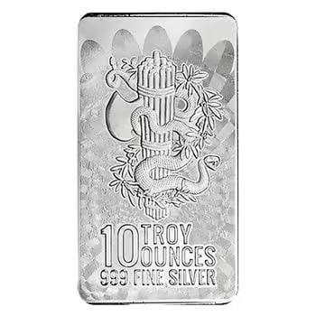 10 oz Unity Silver Bar .999 Fine: The Unity 10 oz silver bar features .999 fine silver and a bold, symbolic design. Known for quality minting and visual appeal. Ideal for both collectors and investors seeking mid-sized bullion. A stro