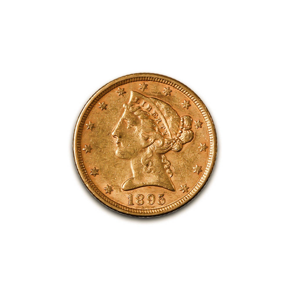 $5 Gold Liberty 1895 XF: The 1895 $5 Gold Liberty coin is an exceptional example of the Liberty Head Half Eagle series, reflecting the artistry, craftsmanship, and historical significance of late 19th-century American coinage