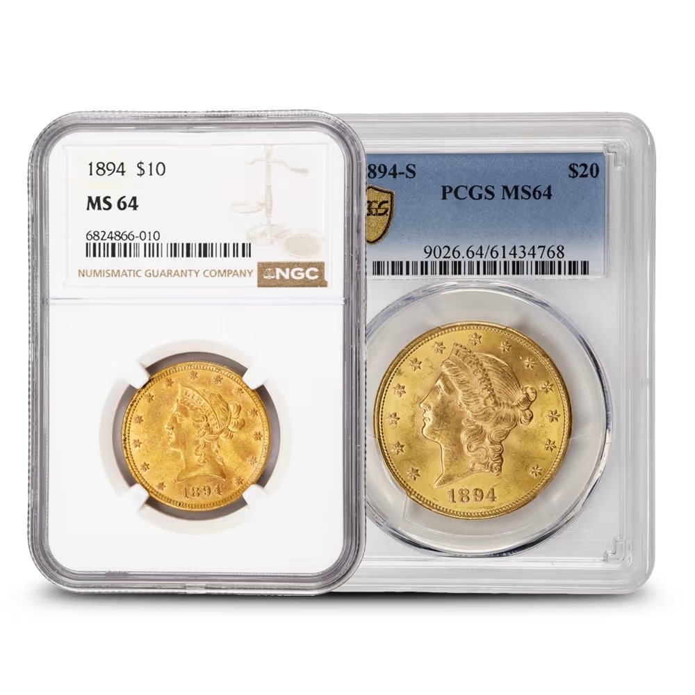 1894 Pre-33 $10 Liberty Gold Eagle Coin MS64 (PCGS or NGC): Containing 0.48375 Troy Ounce of gold, this 1894 Liberty Head Eagle is certified MS64 by PCGS or NGC. Its impressive condition, historic design, and strong collector demand make it a desirable additio