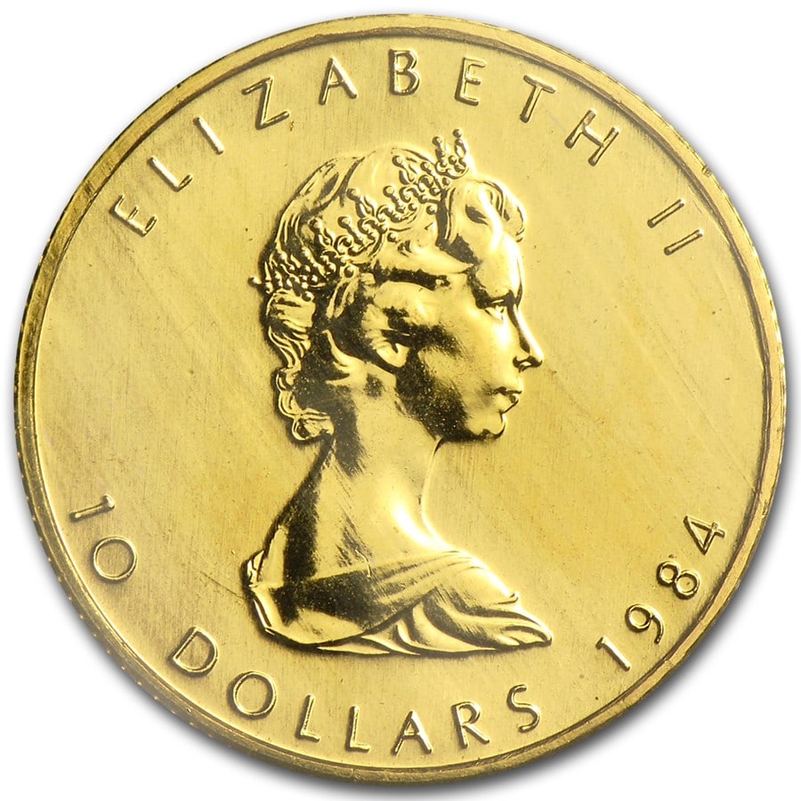 1984 Canada 1/4 oz Gold Maple Leaf BU: 1984 Canada 1/4 oz Gold Maple Leaf BU, struck in 1/4 troy ounce of .9999 fine gold, combines iconic Canadian design with investment-grade purity. Each coin comes sealed in original mint plastic, with 