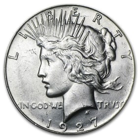 1927- MS-61+ Peace Dollar-Non Graded: The 1927 MS-61+ Peace Dollar presents bold detail and attractive luster in classic 90% silver composition. A desirable late-1920s Mint State issue