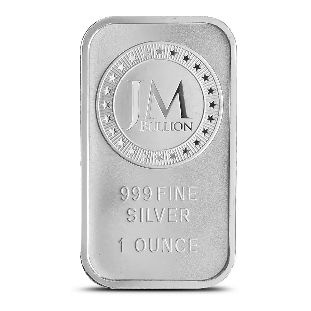 1 oz JM Bullion Silver Bar (New, Frosted Finish): Produced exclusively for JM Bullion, this 1 oz .999 fine silver bar features an attractive frosted finish that enhances its visual appeal. Combining quality craftsmanship with investment-grade purity,