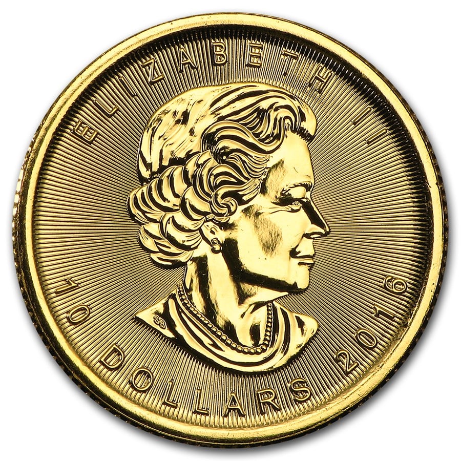 2016 Canada 1/4 oz Gold Maple Leaf BU: 2016 Canada 1/4 oz Gold Maple Leaf BU, struck in 1/4 troy ounce of .9999 fine gold, combines iconic Canadian design with investment-grade purity. Multiples of 20 are shipped in sealed RCM plastic shee