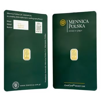 1/2 Gram Mint of Poland Gold Bar .9999 Fine (in Assay)