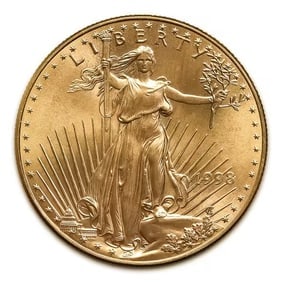 1998 American Gold Eagle 1/10 oz Uncirculated: 1998 American Gold Eagle 1/10 oz Uncirculated: Brilliant uncirculated 1/10 oz gold coin featuring Lady Liberty on the obverse and a family of bald eagles on the reverse, backed by the U.S. Mint for we