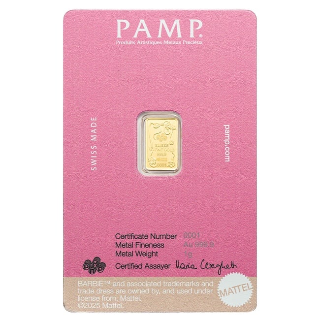 Iconic Barbie 1 Gram Gold Bar - Pamp Suisse