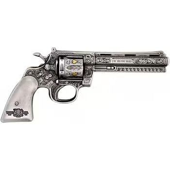 2023 Chad 2 oz Silver Revolver Gun Shaped Antiqued High Relief Coin .999 Fine (w/Box): Make a powerful statement in your collection with the 2023 Chad 2 oz Silver Revolver Gun Shaped Antiqued High Relief Coin .999 Fine (w/Box). Struck from 2 troy ounces of .999 fine silver, this high-re