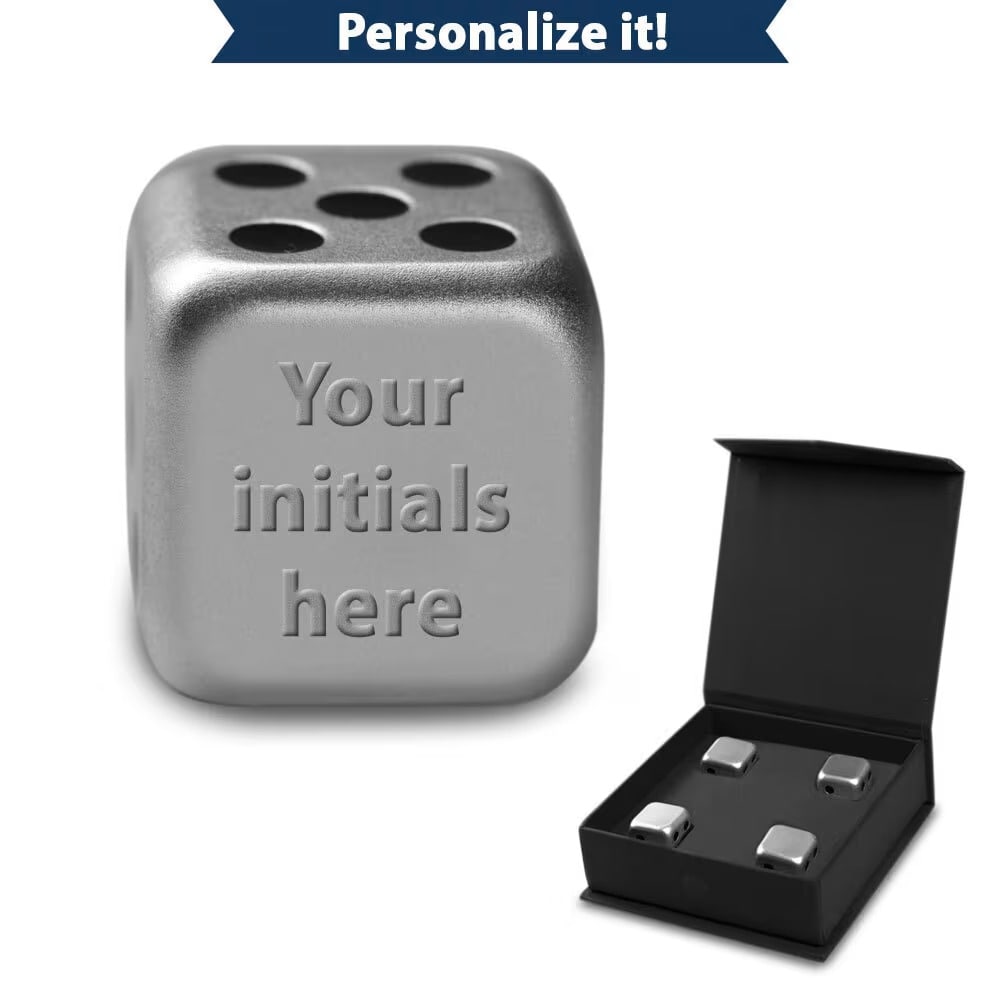 1 oz Engravable Silver Dice 4-Piece Set (New w/ Gift Box + CoA)