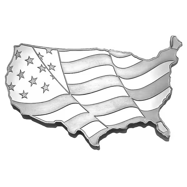 Elemetal 5 oz Silver Bar - USA Map Design: Elemetal 5oz Silver Bar – USA Map Design – Celebrate American pride with this .999 fine silver, 5oz bar featuring a detailed US map draped in a rippling flag. IRA-approved and air-sealed, it combi