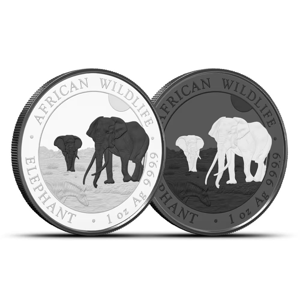 2026 1 oz Somalia Silver Elephant Black and White Two-Coin Set (BU, 500 Mintage, Box + CoA (1 of 2)