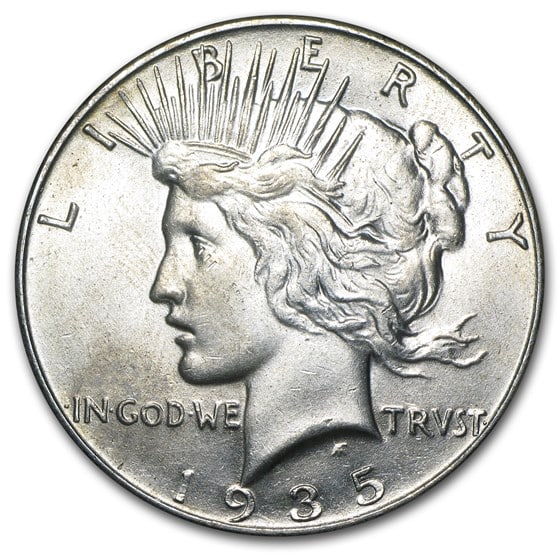 1935- MS-61+ Peace Dollar-Non Graded: The 1935 MS-61+ Peace Dollar represents one of the final issues of the iconic series, struck in 90% silver. A historic Mint State example with lasting collector and investment strength.