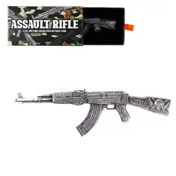 2024 Chad 2 oz Silver Assault Rifle Antiqued Shaped Coin .999 Fine (1 of 2)