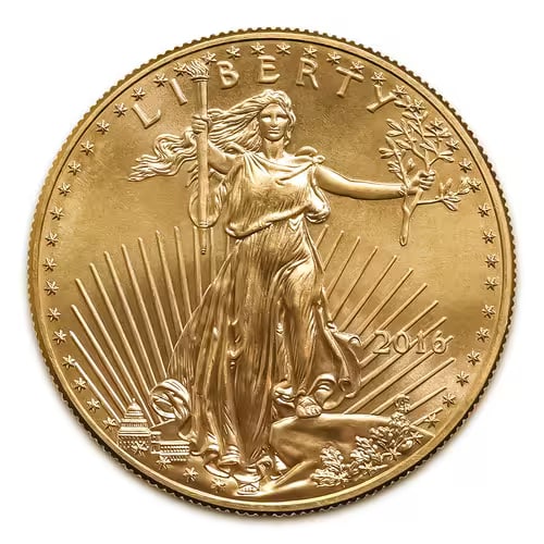 2016 American Gold Eagle 1/4 oz Uncirculated: The 2016 American Gold Eagle 1/4 oz ($10 Face Value) is struck by the United States Mint in 22-karat (.9167 fine) gold, containing 1/4 troy ounce of pure gold. The obverse features Augustus Saint-Gaud