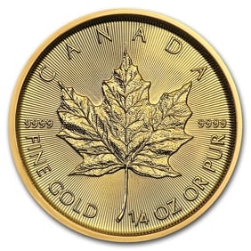 2021 Canada 1/4 oz Gold Maple Leaf BU: 2021 Canada 1/4 oz Gold Maple Leaf BU, struck in 1/4 troy ounce of .9999 fine gold, features the iconic Twin Maples design with world-renowned Canadian craftsmanship. Multiples of 20 are shipped in se
