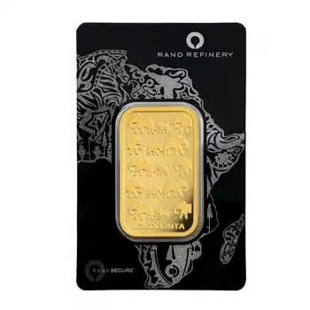 1 oz Rand Refinery Gold Bar .9999 Fine (Africa Assay): The 1 oz Rand Refinery Gold Bar is produced by one of the world s most historic gold refiners in South Africa. Struck from .9999 fine gold, it meets international bullion standards. The bar comes seal