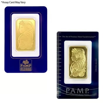 Vintage Assay - 1 oz Gold Bar PAMP Suisse Lady Fortuna .9999 Fine: A highly collectible vintage issue featuring the famous Lady Fortuna design from PAMP Suisse. This 1 oz .9999 fine gold bar remains sealed in its original vintage assay packaging. Combines bullion val