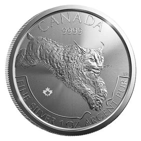 Canadian Silver 1 oz Lynx 2017 (Predator Series): This 2017 Canadian Silver Lynx coin contains 1 troy ounce of .9999 fine silver and features a detailed depiction of a lynx stalking its prey. Issued by the Royal Canadian Mint as part of the Predator 