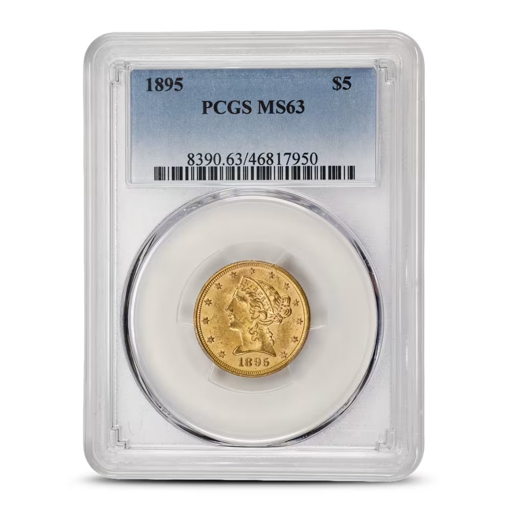 1895 Pre-33 $5 Liberty Gold Half Eagle Coin MS63 (PCGS or NGC): Struck during America's golden age of coinage, this 1895 Liberty Head Half Eagle is certified MS63 by PCGS or NGC. Containing nearly a quarter-ounce of gold, it offers both numismatic appeal and preci
