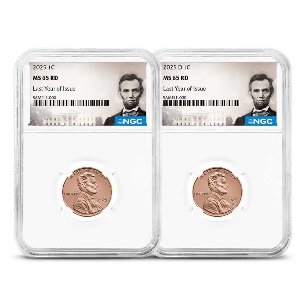 2025 Lincoln Shield Penny 2-Coin Set NGC MS65 RD: This attractive 2-coin set features 2025 Lincoln Shield Cents certified MS65 Red by NGC. Showcasing brilliant original color and strong strike quality, the set is a wonderful addition for modern U.S. 