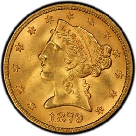 $5 Gold Liberty 1879 XF (1 of 2)