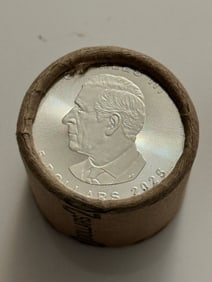 10 QTY $5Coin 2025 & 2025 1oz Canadian Maple Leaf Roll: An original Brilliant Uncirculated (BU) sealed mint roll containing 10 Canadian Silver Maple Leaf coins, each struck in 1 oz of .9999 fine silver. This roll features the 2025 date on both ends, showca