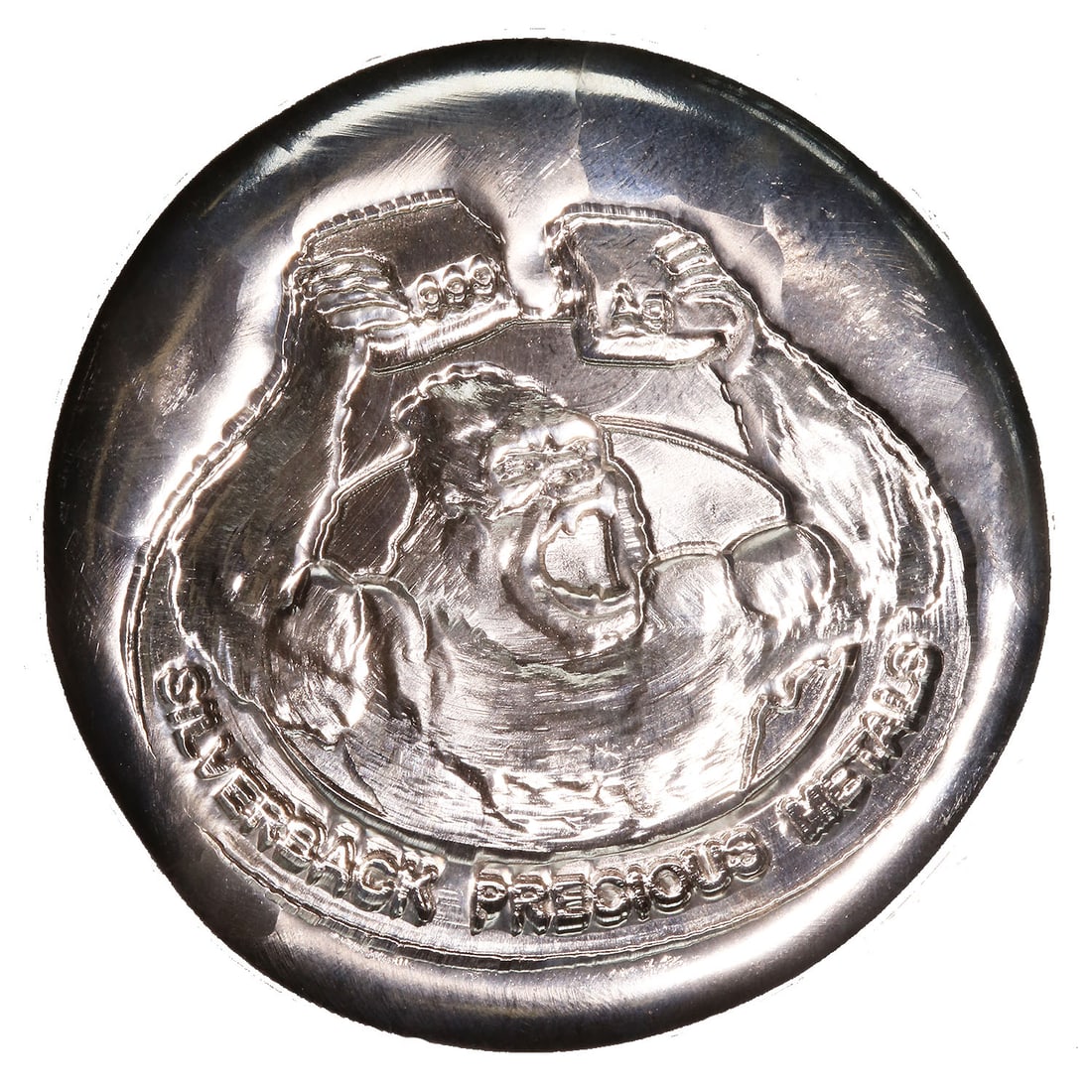 Silverback Precious Metals 10oz .999 Silver Round: This 10 oz Silverback Precious Metals .999 Silver Round is struck in .999 fine silver and features detailed design elements with clearly marked weight and purity. A 10 troy ounce round offering substa