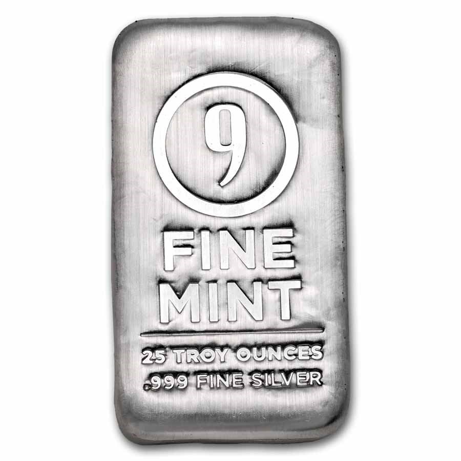 25 oz Cast-Poured Silver Bar - 9Fine Mint (1 of 2)