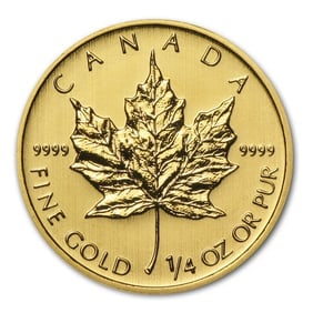 2014 Canada 1/4 oz Gold Maple Leaf BU: 2014 Canada 1/4 oz Gold Maple Leaf BU, struck in 1/4 troy ounce of .9999 fine gold, combines classic Canadian design with investment-grade purity. Multiples of 20 are shipped in sealed RCM plastic she
