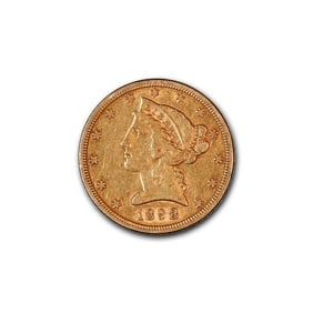 $5 Gold Liberty 1898-S XF: The 1898-S $5 Gold Liberty coin is a prized example from the Liberty Head Half Eagle series, struck at the historic San Francisco Mint. As part of the series minted from 1839 to 1908, this coin reflec