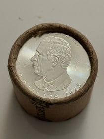 10 QTY $5Coin 2025 & 2025 1oz Canadian Maple Leaf Roll: An original Brilliant Uncirculated (BU) sealed mint roll containing 10 Canadian Silver Maple Leaf coins, each struck in 1 oz of .9999 fine silver. This roll features the 2025 date on both ends, showca