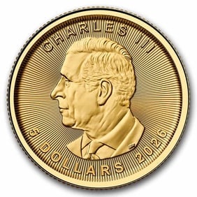 2026 Canada 1/10 oz Gold Maple Leaf BU: 2026 Canada 1/10 oz Gold Maple Leaf BU, struck in 1/10 troy ounce of .9999 fine gold, offers exceptional purity in a highly affordable fractional size. Multiples of 40 are shipped in sealed RCM plasti