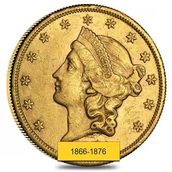 $20 Gold Double Eagle Liberty Head Type II - Polished or Cleaned (Random Year, 1866-1876) (1 of 2)