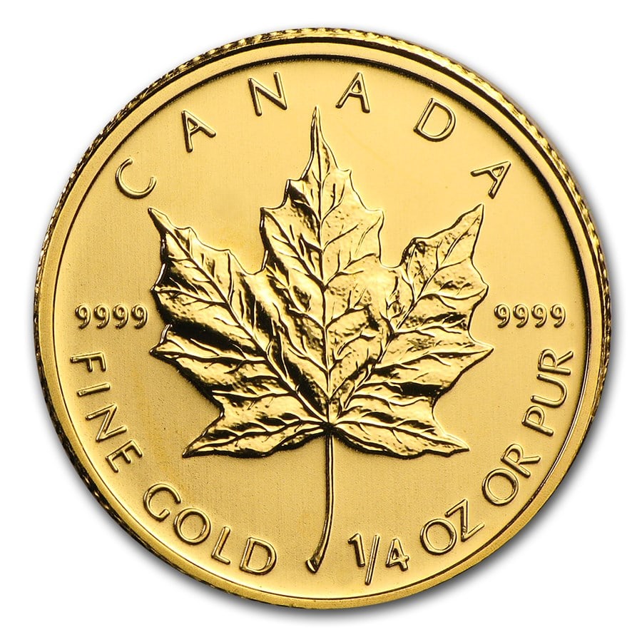 2010 Canada 1/4 oz Gold Maple Leaf BU: 2010 Canada 1/4 oz Gold Maple Leaf BU, struck in 1/4 troy ounce of .9999 fine gold, combines iconic Canadian design with investment-grade purity. Each coin comes sealed in mint plastic or protective f