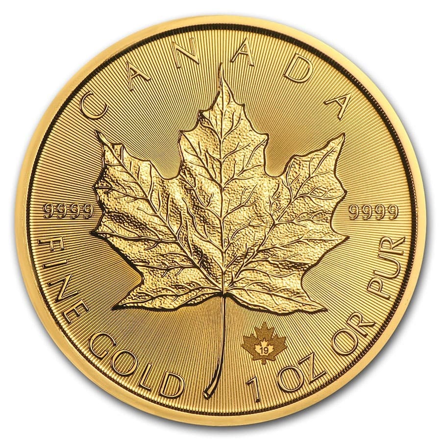 2019 Canada 1 oz Gold Maple Leaf BU: 2019 Canada 1 oz Gold Maple Leaf BU, struck in 1 troy ounce of .9999 fine gold, continues the tradition of one of the world?s most respected and widely traded bullion coins. Featuring advanced radial 