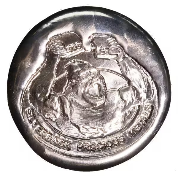Silverback Precious Metals 10oz .999 Silver Round: This 10 oz Silverback Precious Metals .999 Silver Round is struck in .999 fine silver and features detailed design elements with clearly marked weight and purity. A 10 troy ounce round offering substa