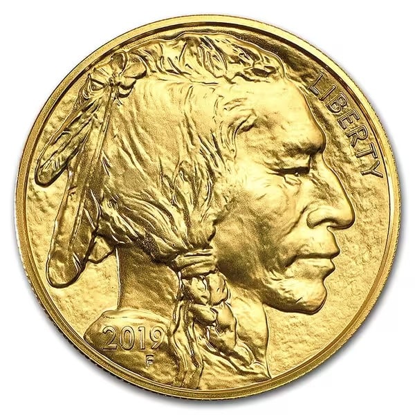Uncirculated Gold Buffalo Coin One Ounce (Random Year): 8 oz American Gold Buffalo Coin - .9999 fine 24K gold, Brilliant Uncirculated, random year. Features Fraser s iconic Native American portrait and Black Diamond bison, combining historic design with to