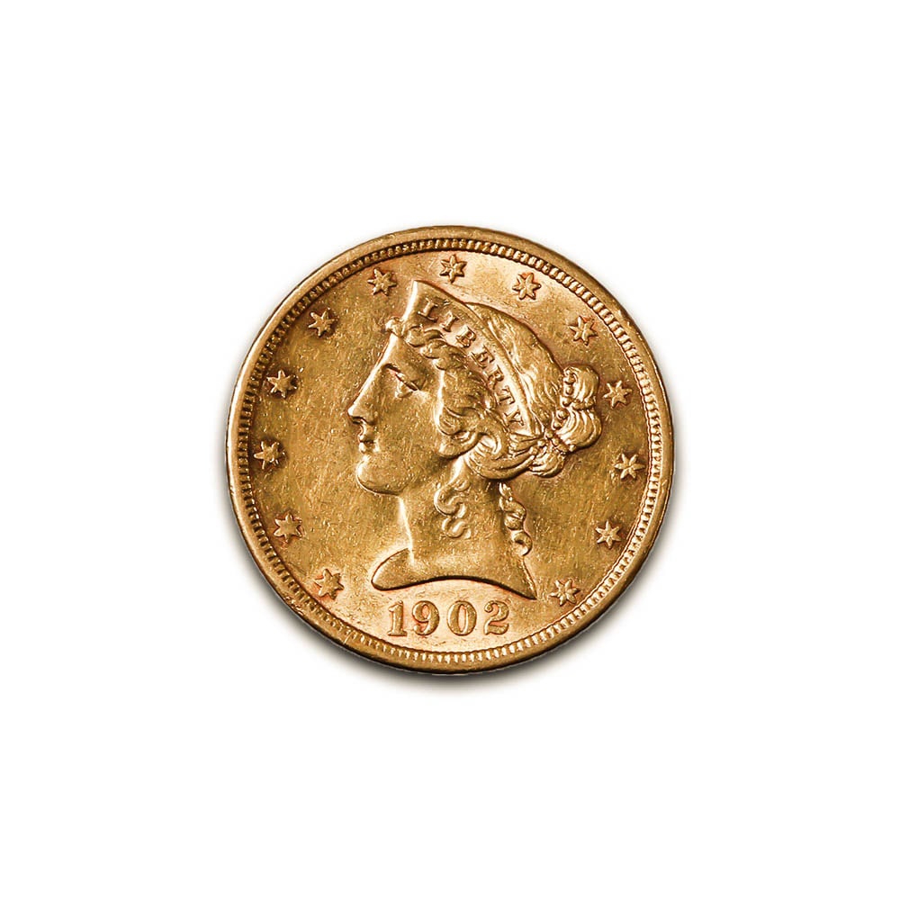 $5 Gold Liberty 1902-S XF: The 1902-S $5 Gold Liberty coin is a significant piece of early 20th-century American coinage, part of the Liberty Head Half Eagle series (1838-1908). Minted exclusively at the San Francisco Mint, thi