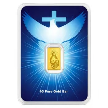 1 Gram Blessings of Jesus Christ Dove & Cross Gold Bar .9999 Fine (in TEP): This 1 Gram Blessings of Jesus Christ Dove & Cross Gold Bar contains 1 gram of .9999 fine gold and features a meaningful religious design. Sealed in tamper-evident packaging (TEP), it combines spiritu