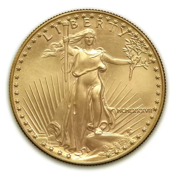 1987 American Gold Eagle 1/4 oz Uncirculated: 1987 American Gold Eagle 1/4 oz - Uncirculated: Brilliant uncirculated coin featuring Lady Liberty on the obverse and two Bald Eagles building a nest on the reverse. US Mint-guaranteed 22-karat gold, 