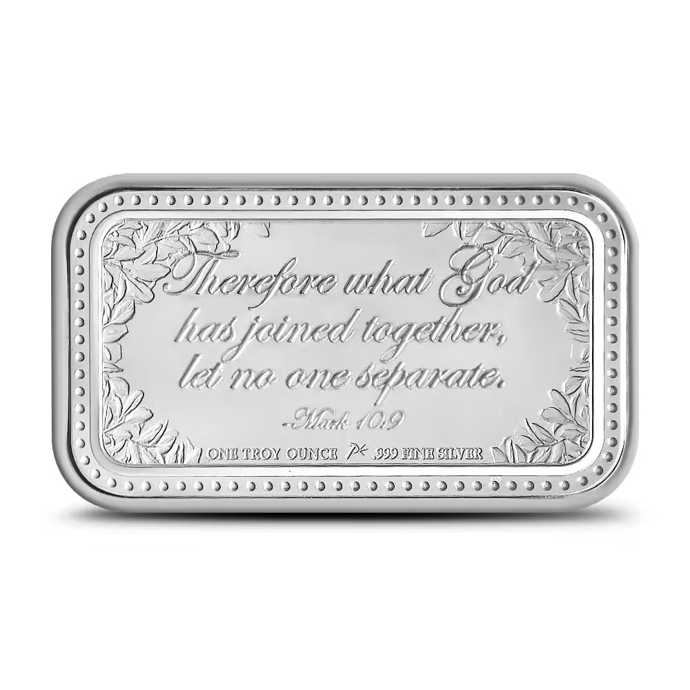 1 oz Silver Engravable Wedding Bar (New w/Gift Box): Mark a memorable wedding day with this elegant 1 oz .999 fine silver engravable bar. Presented in a premium gift box, it can be customized with names, dates, or a special message, creating a lasting k